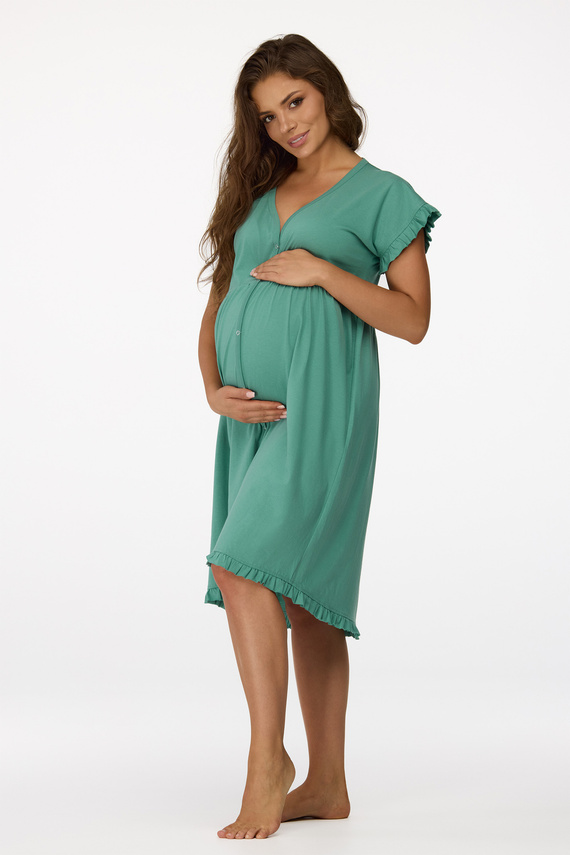 Нощница за бременни Senizo № 23, зелена – 100% памук, къс ръкав, копчета за кърмене