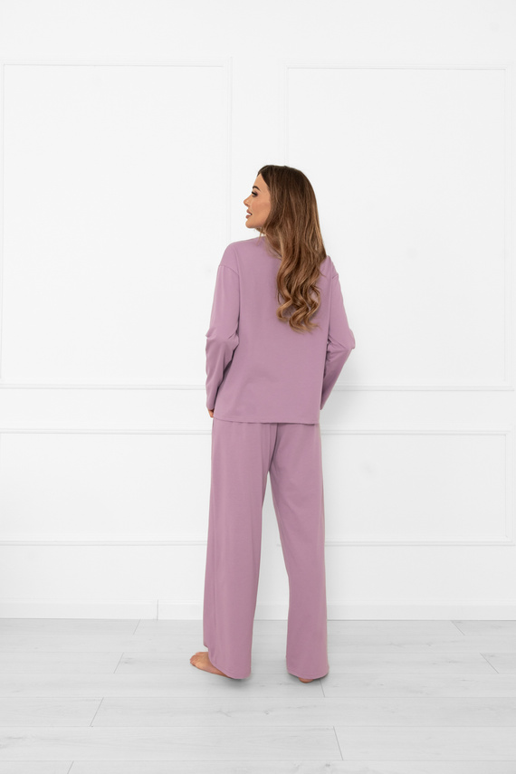 Дамска пижама Ksara Italian Fashion - памук, дълъг ръкав и панталон с джобове - heather