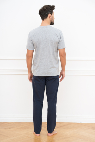 Alcest Мъжка пижама с къс ръкав и дълъг панталон Италианска мода - тъмносиньо