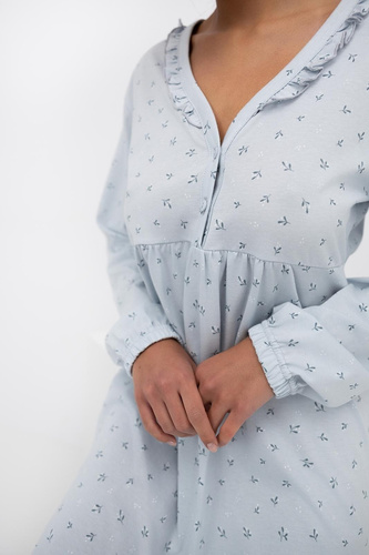 Дамска нощница Lucille Sensis с гълъбов принт - памучна нощница с волани