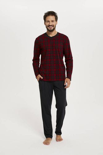 Elijah Мъжка пижама с дълъг ръкав и панталон Италианска мода - принт/черно