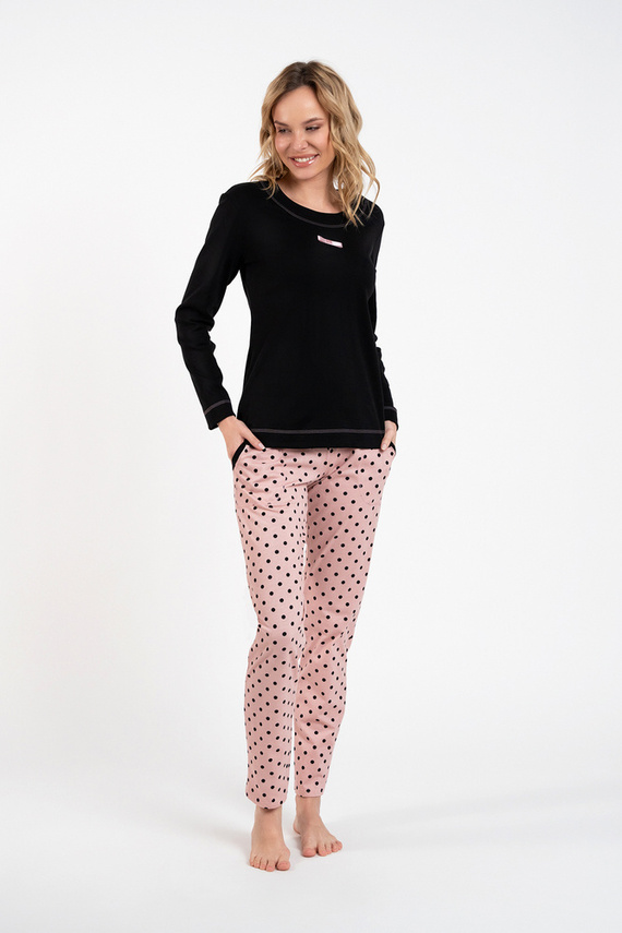 Bonilla Дамска пижама с дълъг ръкав и дълъг панталон Италианска мода черно/принт 