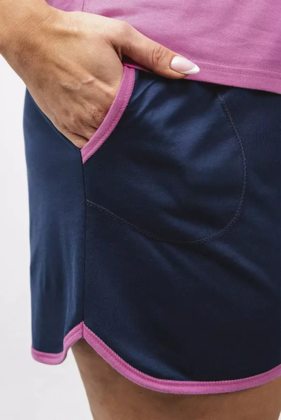 Ontega Дамска пижама с къс ръкав, къси панталони Италианска мода - амарант/ тъмно синьо