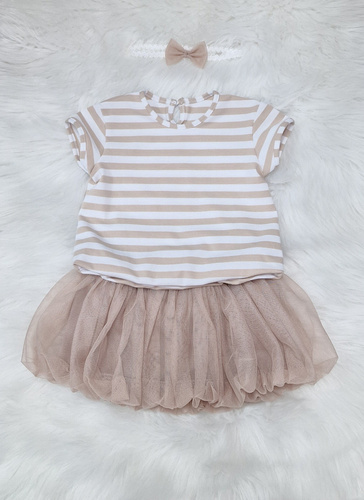 Блуза Bambarillo с къс ръкав, бежово райе