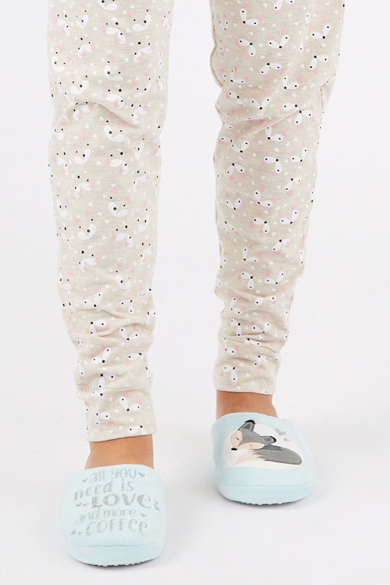 Fixy Sorbetto blue – топли дамски чехли с неплъзгаща се подметка и щампа