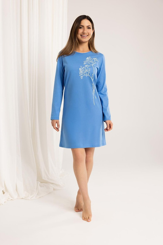 160 Нощница Regina, синя – памук, дълъг ръкав, удобна и класическа