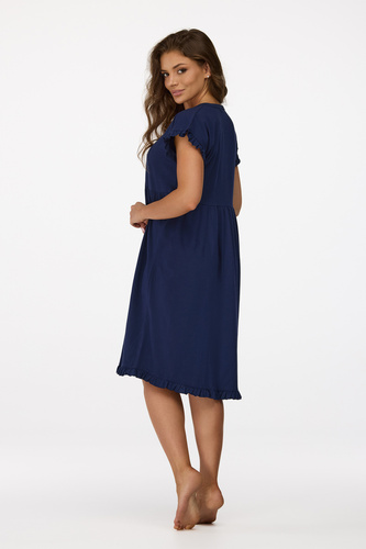 Нощница за бременни Senizo № 21, тъмносиня – 100% памук, къс ръкав, копчета за кърмене