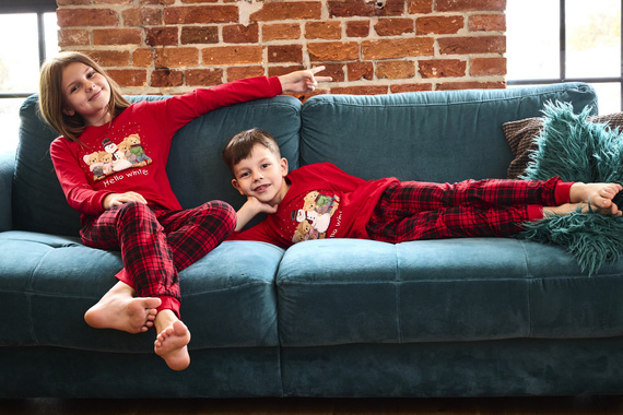 594/185 592/185 Зимна пижама Cornette за момичета - Коледа, Червена, Памучна