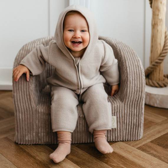 Бебешки костюм Eevi от мериносова вълна - бежов, мек и дишащ