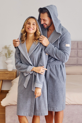 7230 Мъжки халат Doctor Nap - памук, качулка, елегантни покрития - тъмно сив