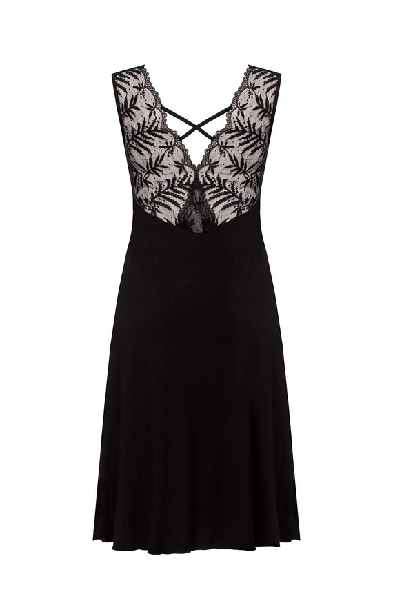 Черна нощница Petra KM29 Mefemi от Nipplex – вискоза, дантела, дължина до прасеца