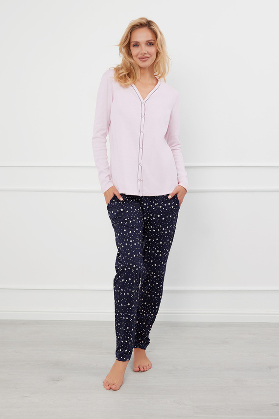 Libra Дамска пижама с дълъг ръкав и панталон Италианска мода - розово/принт 