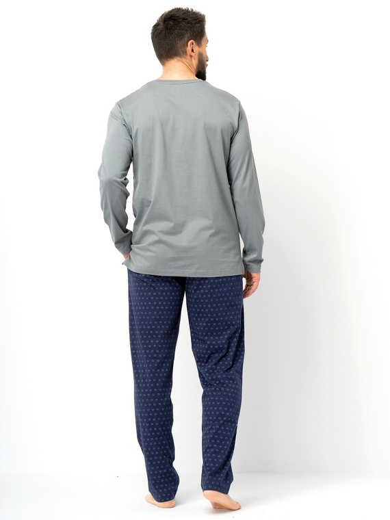 Мъжка пижама Key MNS 612 зелено и тъмносиньо – памук, дълъг ръкав, класическа кройка