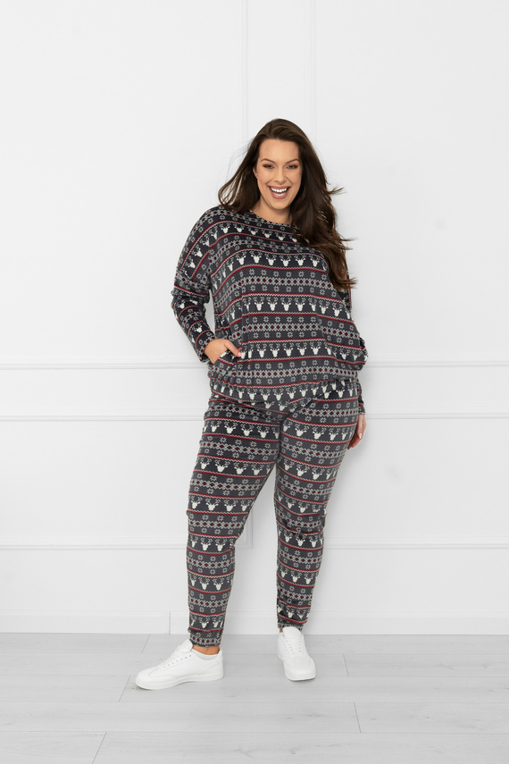 Дамски комплект Navara - поларен комплект с коледен десен с елени Италианска мода - графит