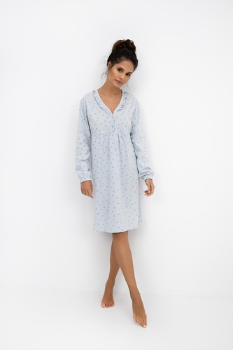 Дамска нощница Lucille Sensis с гълъбов принт - памучна нощница с волани