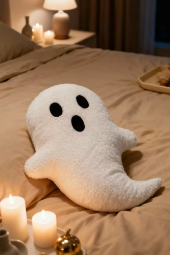 Декоративна възглавница „Призрачен букле“ от „Под иглата и конеца“ – бяла 28x40 см, декорация за Хелоуин и есен