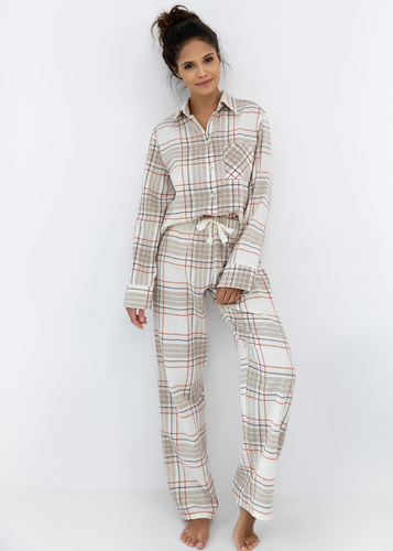 Дамска пижама Adalyn Sensis - карирана памучна фланела, закопчаване с копчета