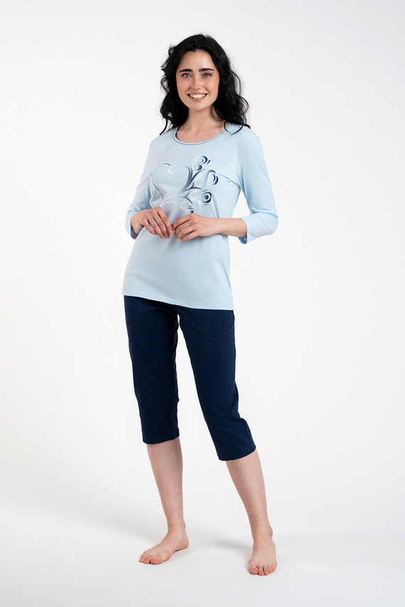 Arietta Дамска пижама с 3/4 ръкав и 3/4 панталон Италианска мода - синя 