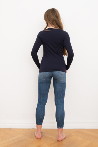 Блуза Ibiza Дамска блуза с дълъг ръкав Италианска мода - тъмно синьо