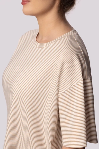 Дамска пижама Mona ecru с райе с къс ръкав