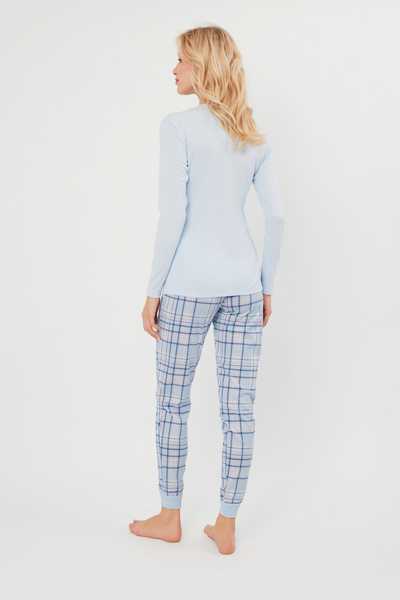 Katrin Дамска пижама с дълъг ръкав и дълъг панталон Италианска мода - синьо/печат
