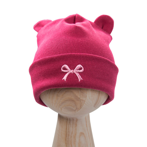 Детска шапка Fluffy Tails Eevi – бордо, памучна, с уши