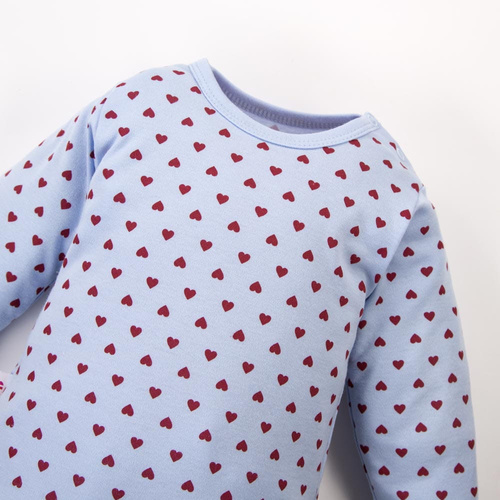 Бебешко боди Love Eevi синьо със сърчица 100% памук с пълно закопчаване