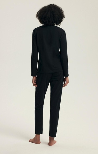 43727 Дамска пижама Dairoku Henderson, черна - памук, с дълъг ръкав и панталон