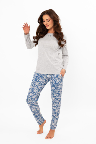 Дамска пижама Boma - дълъг ръкав, дълъг панталон, памук Италианска мода - меланж/принт 