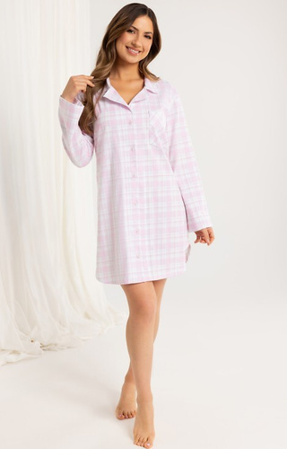 168 Розова дамска риза Regina - 100% памук, дълъг ръкав, кариран модел