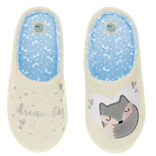 Fixy Sorbetto ecru – топли дамски чехли с неплъзгаща се подметка и щампа