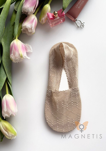 Дамски балерини Magnetis GC-251144 от дантела със силикон – невидими чорапи champagne