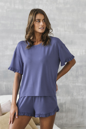 Style Дамска пижама с къс ръкав, къси панталони Италианска мода - синьо