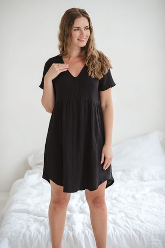 Муселинена нощница за бременни и кърмачки Aurora Milk&Love черна