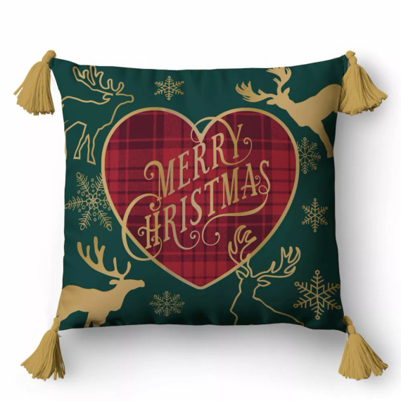 5385 Декоративна коледна калъфка за възглавница "Весела Коледа" Коледна декорация Detexpol - с цип
