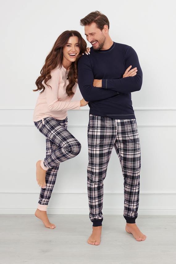 Brit Пижама Мъжки дълъг ръкав, дълъг панталон Италианска мода - морско синьо/принт 