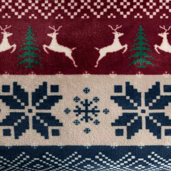 Коледно одеяло Eurofirany, тъмносиньо и червено със скандинавски мотив – меко одеяло от микрофибър, 240 г/м²