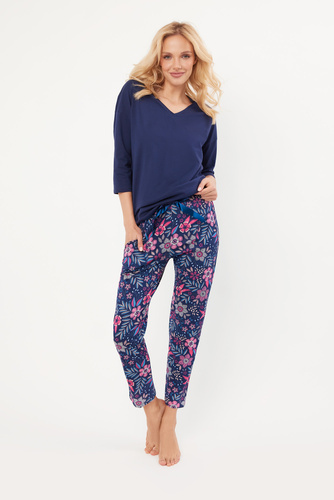 Folk Дамска пижама 3/4 ръкав, 7/8 панталон Италианска мода - морско синьо/принт