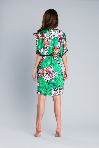 DORITA Дамски сатенен халат Италианска мода - принт/зелено