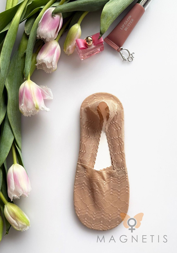 Дамски балерини Magnetis GC-251144 от дантела със силикон – невидими чорапи beige