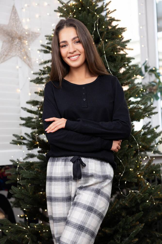 Дамска фланелена пижама Blanche Sensis - черна