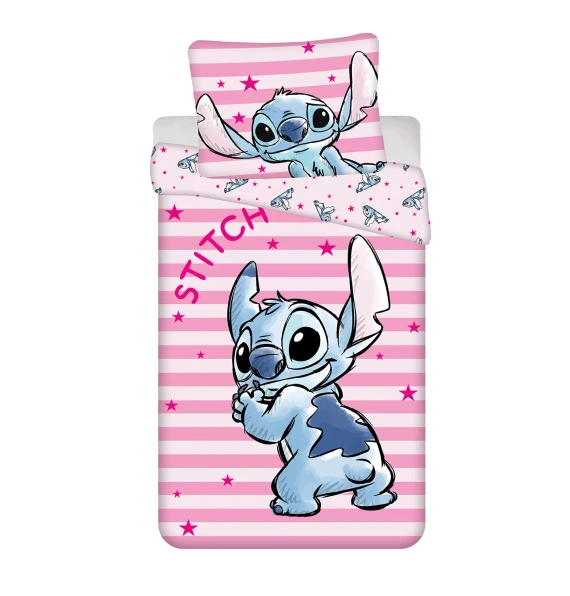 Спален комплект Lilo i Stitch JF24 140x200 розов със звезди 100% памук