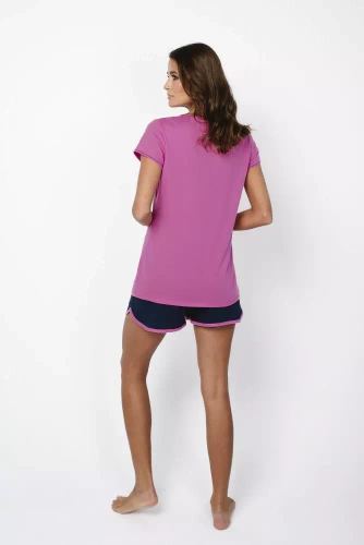 Ontega Дамска пижама с къс ръкав, къси панталони Италианска мода - амарант/ тъмно синьо