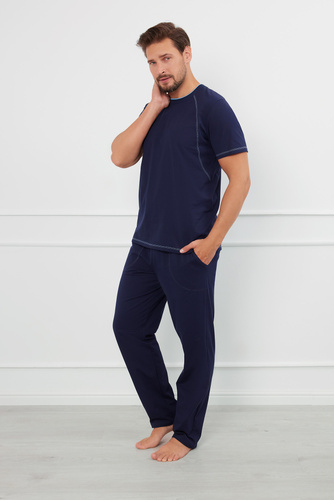 Salomon Мъжка пижама с къс ръкав и дълъг панталон Италианска мода - тъмносиньо/синьо