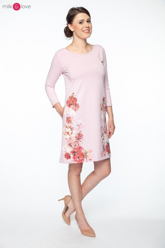 Sukienka ciążowa i do karmienia MilkA Milk&Love pudrowy róż w kwiaty