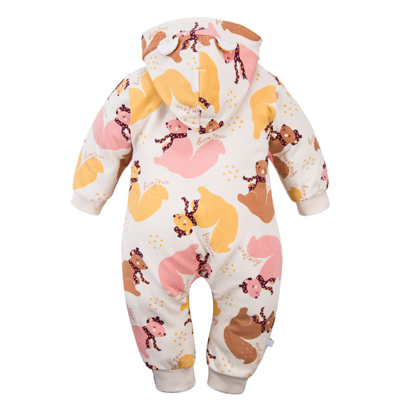 Детски анцуг Fluffy Tails Eevi - екрю, с качулка и есенен принт