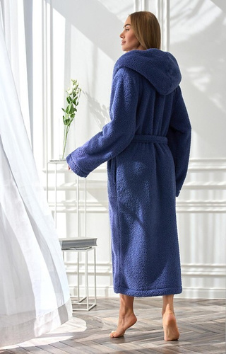 2556 Дамски дълъг халат с качулка Heaven L&amp;L - тъмносин