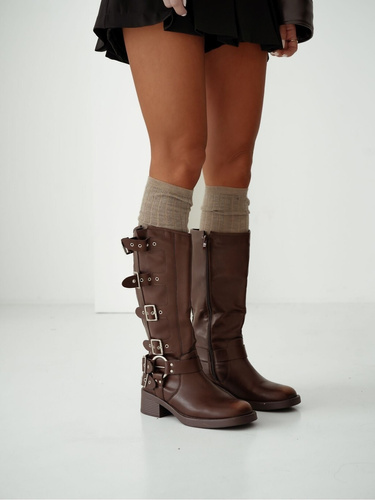 Чорапи до коляното 1627-001 Милена бежови – вълнени, оребрени, некомпресивен маншет