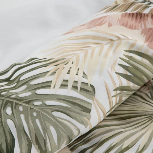 Пролет 29 Цветя спално бельо сатен евро пердета бяло/зелено