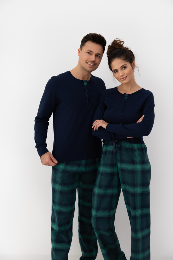 Дамска пижама Cassandra Sensis - памучна, дълга, карирана